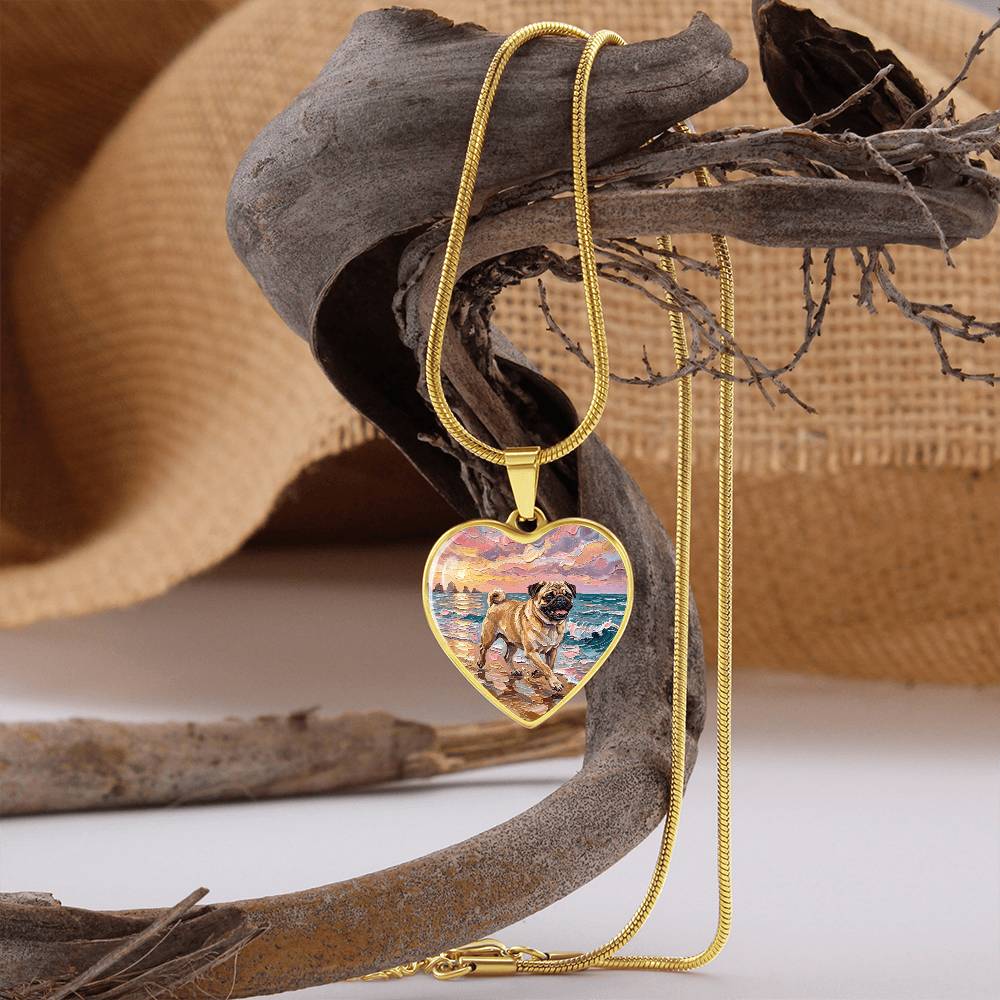 Summer Sunset - Fawn Pug Heart Necklace