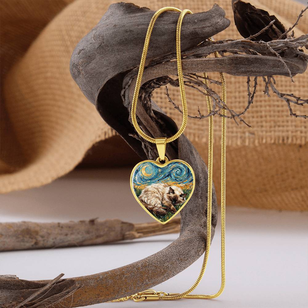 Sleepy Birman Night Heart Necklace