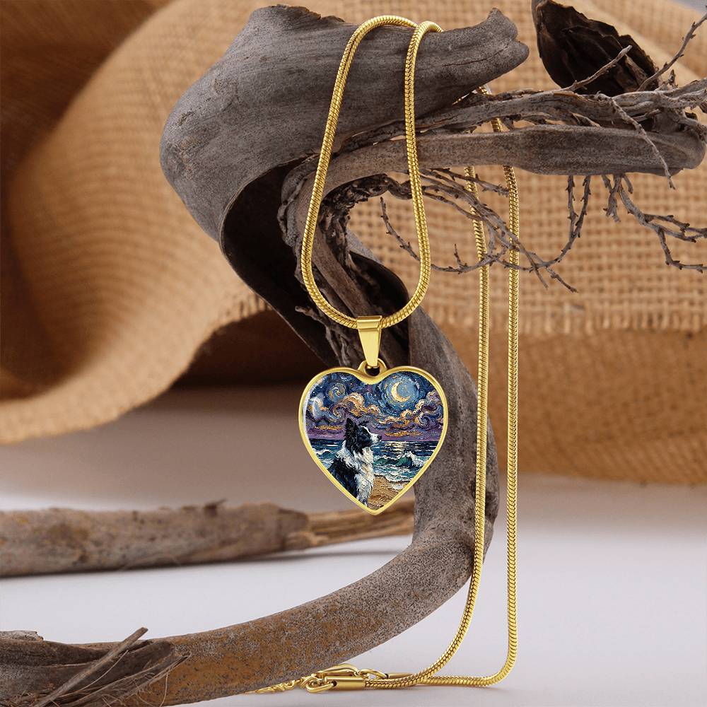 Border Collie Portrait Heart Necklace