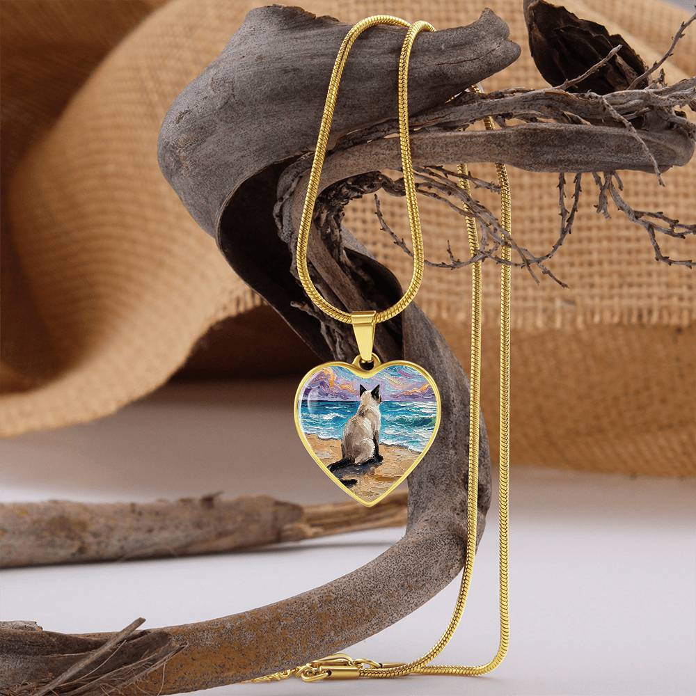 Beach Nights -Siamese Cat Heart Necklace