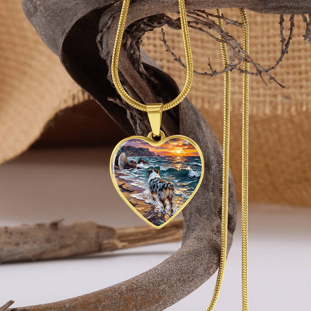 Beach Day - Merle Aussie Shepherd Heart Necklace