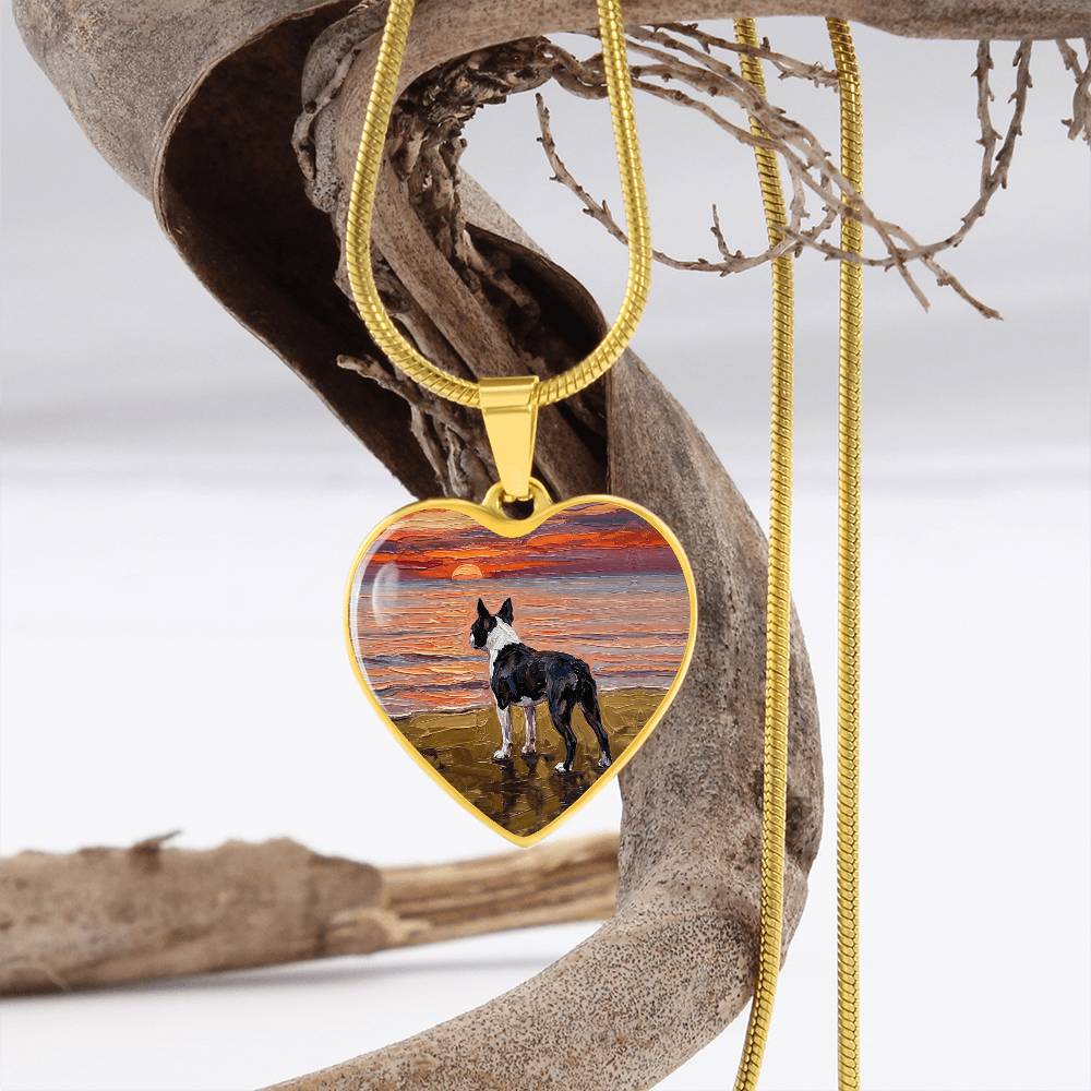 Beach Night - Boston Terrier Heart Necklace