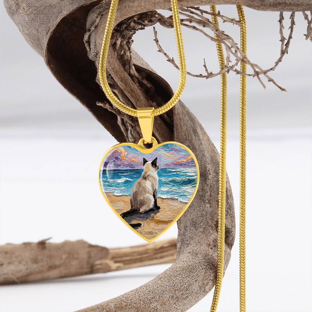 Beach Nights -Siamese Cat Heart Necklace