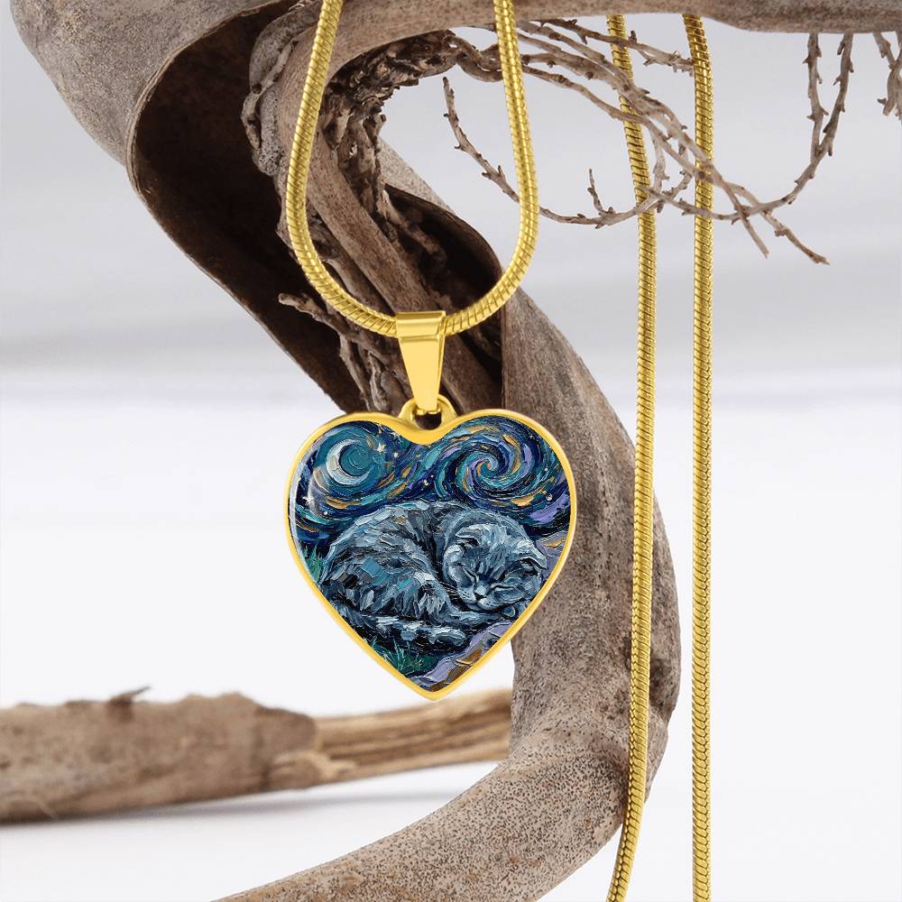 Sleepy Scottish Fold Heart Necklace