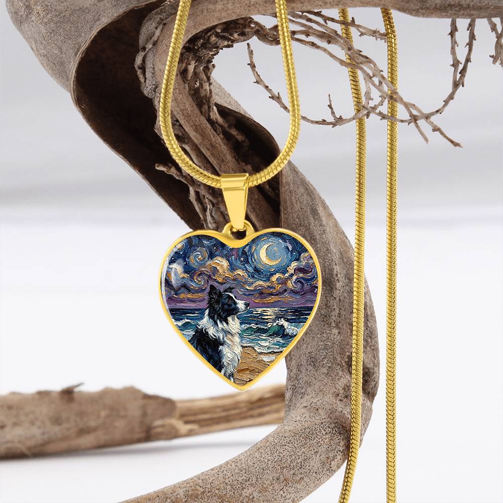 Border Collie Portrait Heart Necklace