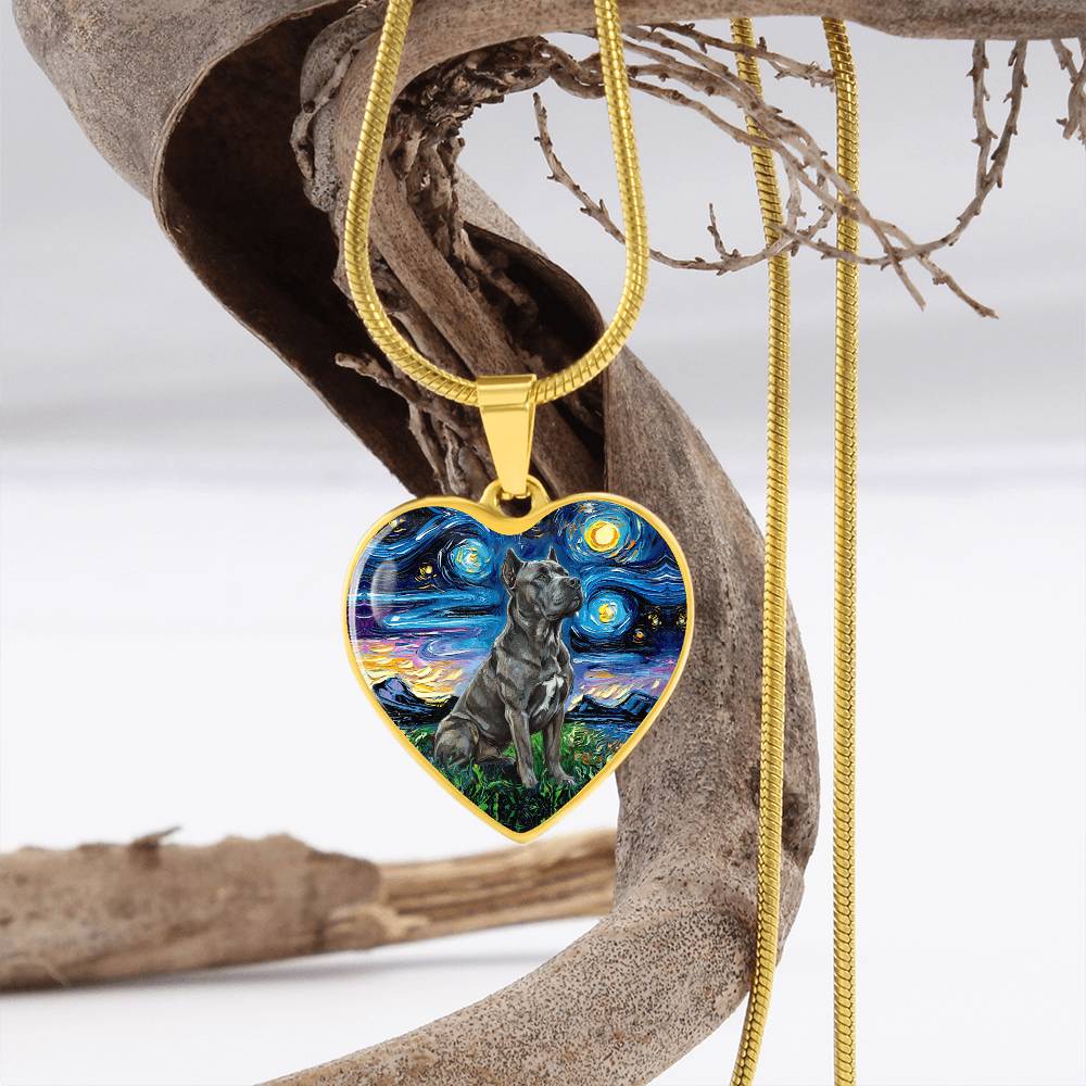 Cane Corso Starry Night Heart Necklace