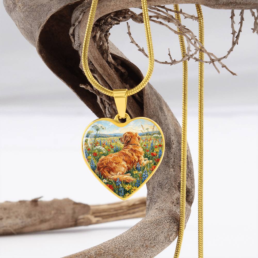 Amongst The Flowers - Golden Retriever Heart Necklace