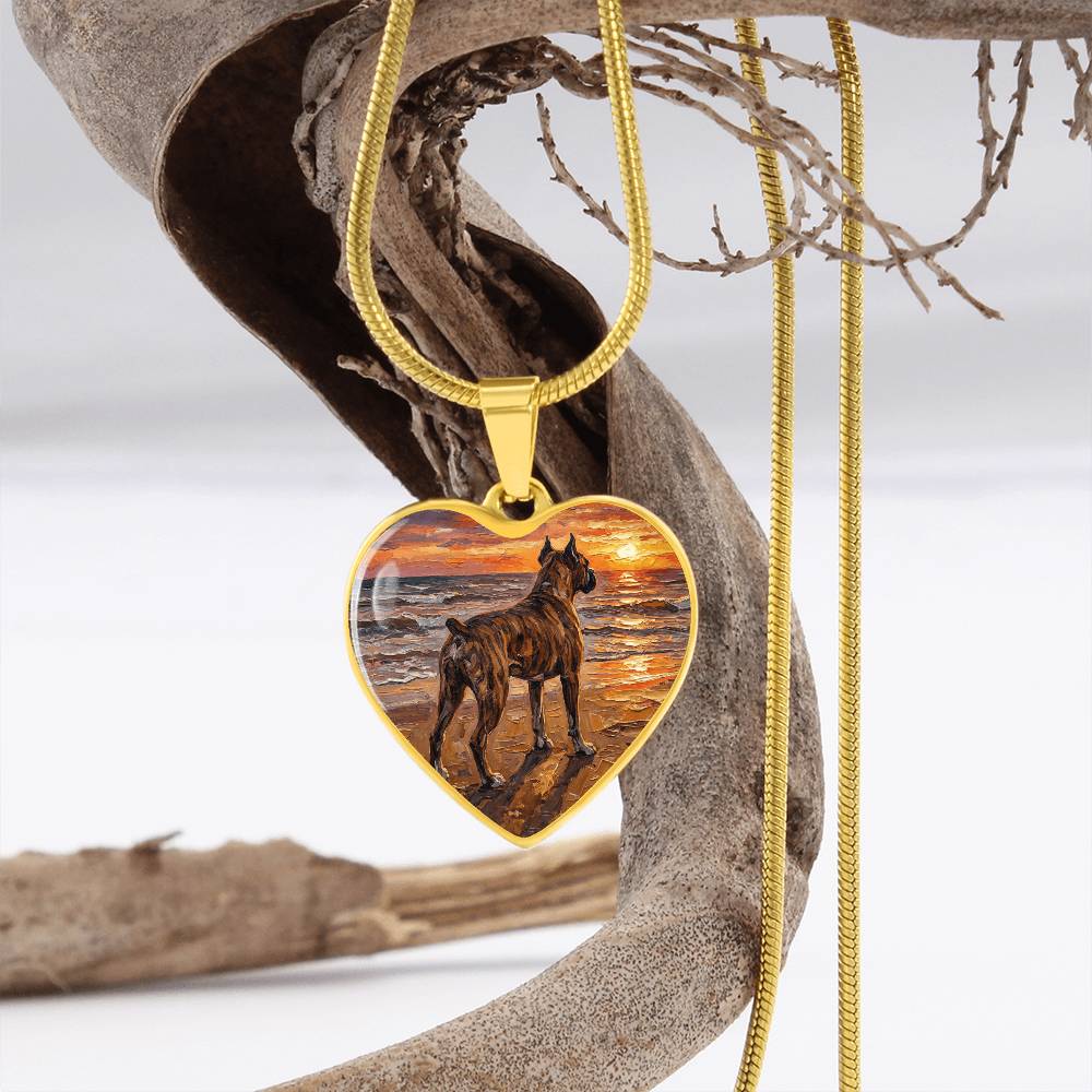 beach day - Brindle Boxer Heart Necklace