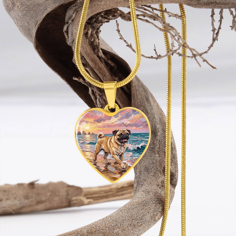 Summer Sunset - Fawn Pug Heart Necklace