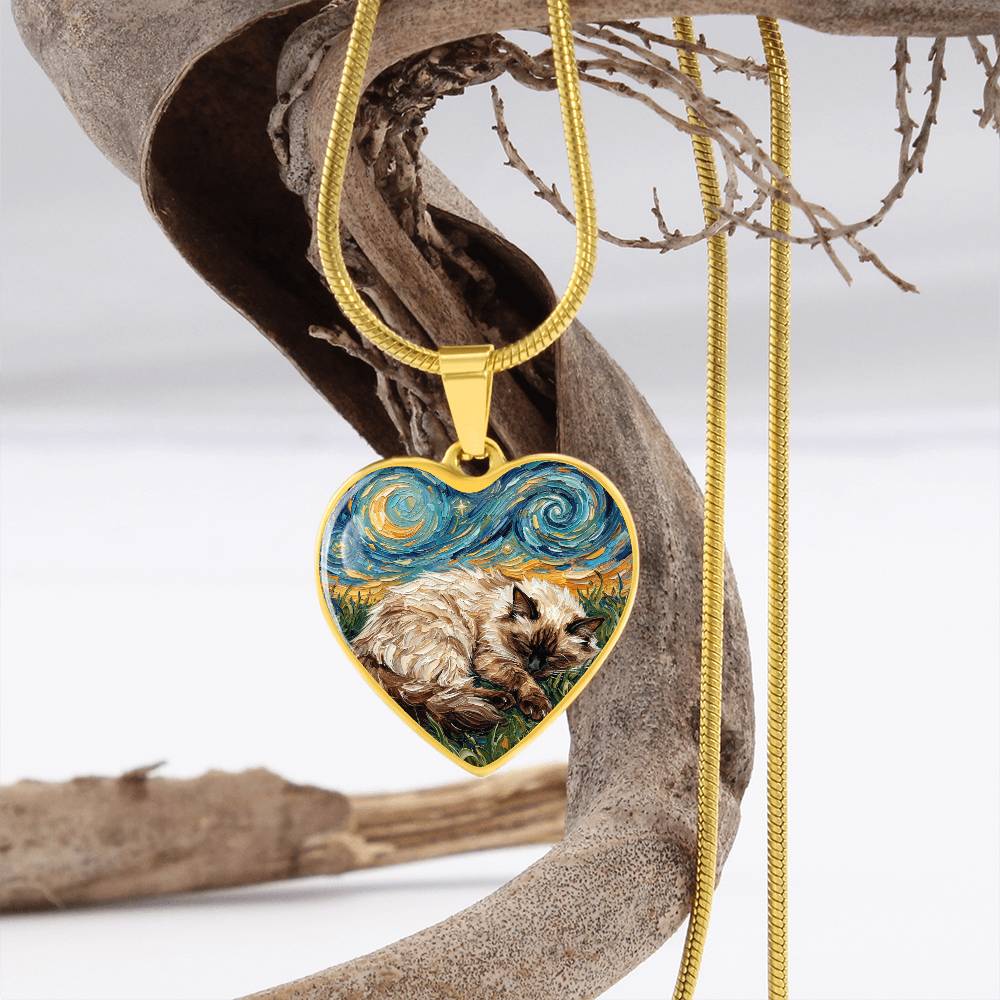 Sleepy Birman Night Heart Necklace