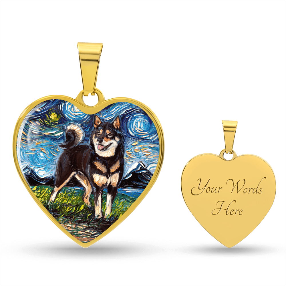Black and Tan Shiba Inu Starry Night Heart Necklace