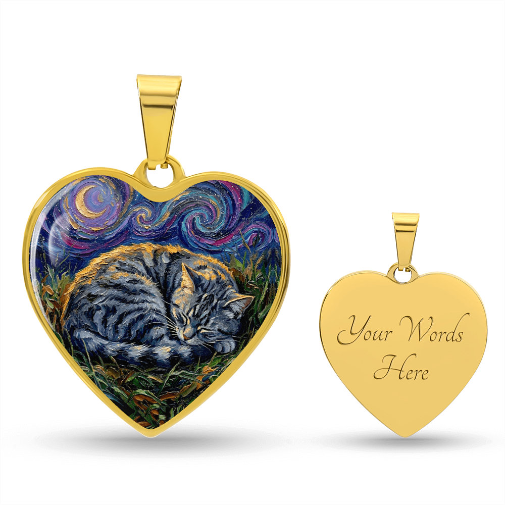 Sleepy American Shorthair Tabby Heart Necklace