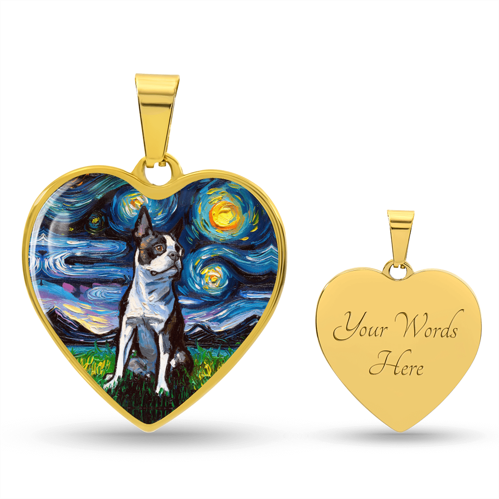 Boston Terrier Starry Night Heart Necklace