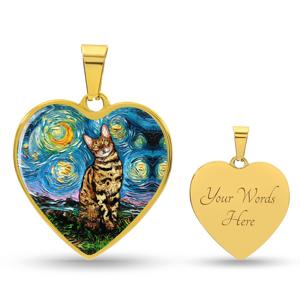 Bengal Cat Starry Night Heart Necklace