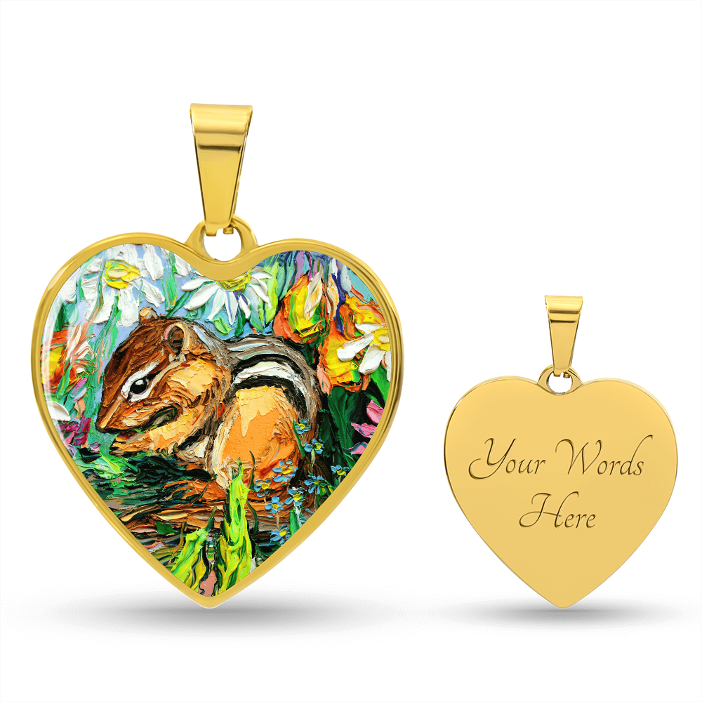 Chipmunk in Spring Garden Heart Necklace