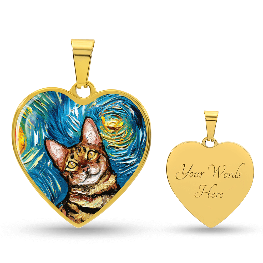 Bengal Cat Starry Night Heart Necklace