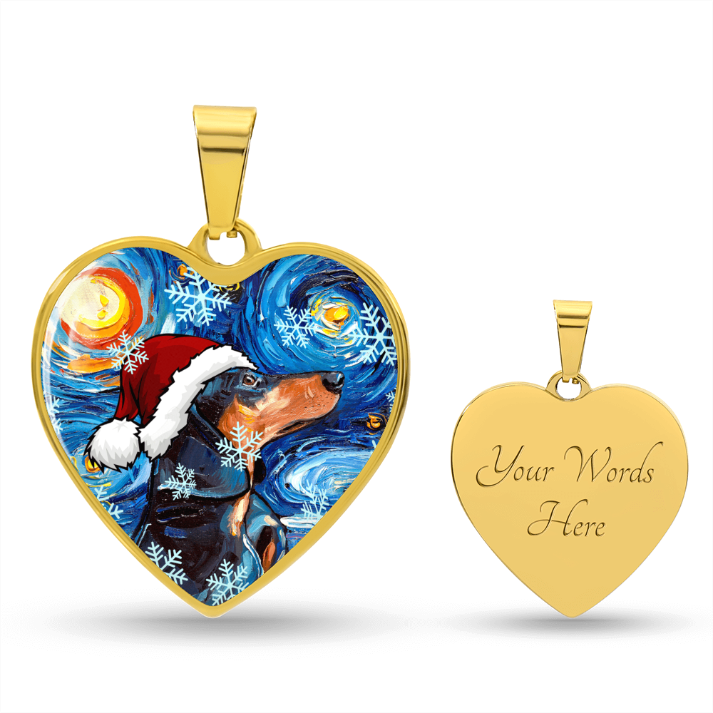Santa Black and Tan Dachshund Heart Necklace