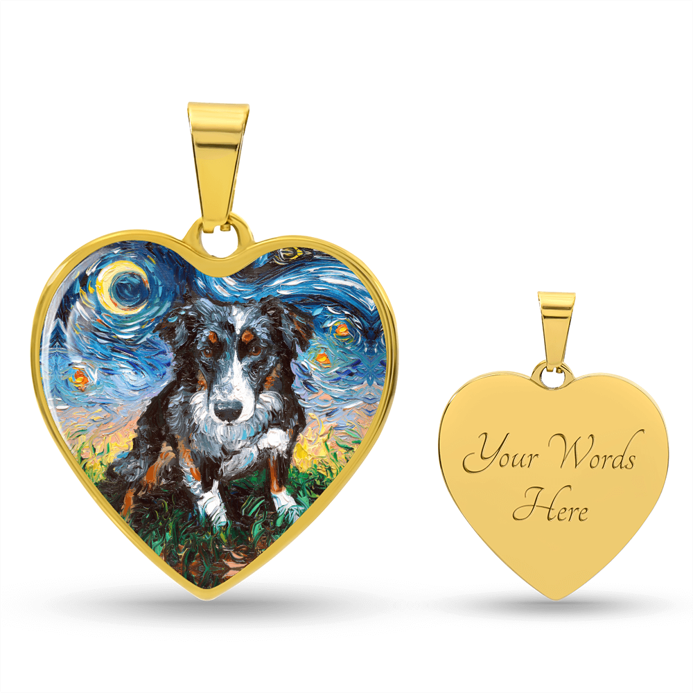 Australian Shepherd Starry Night Heart Necklace