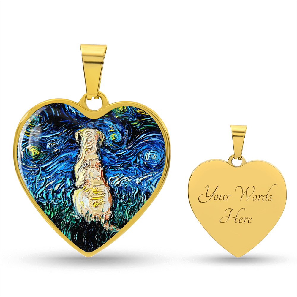 Yellow Labrador Back Starry Night Heart Necklace