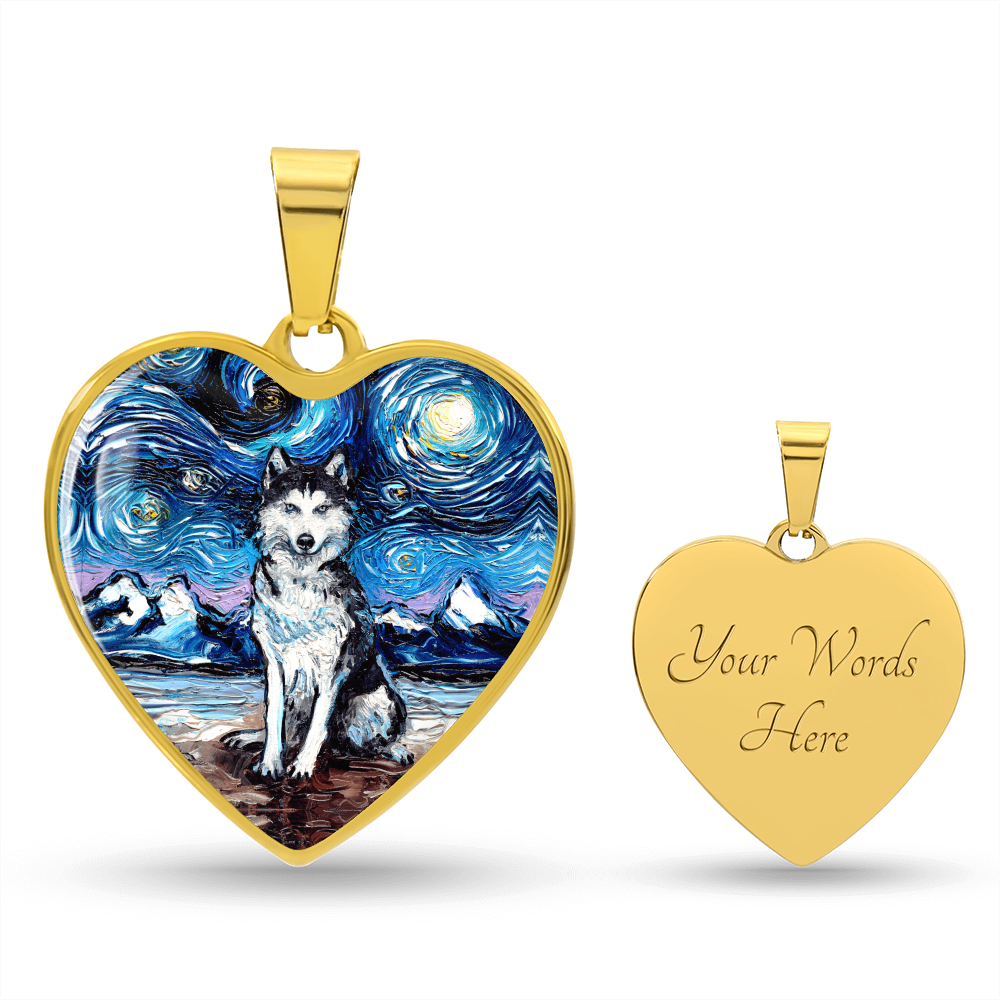 Husky Starry Night Heart Necklace