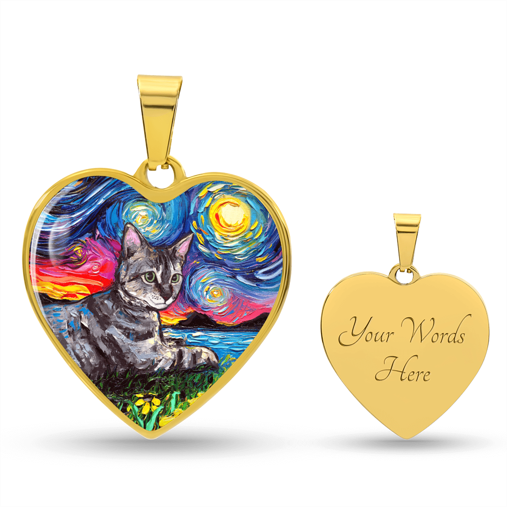 Virginia Gray Tabby Starry Night Heart Necklace