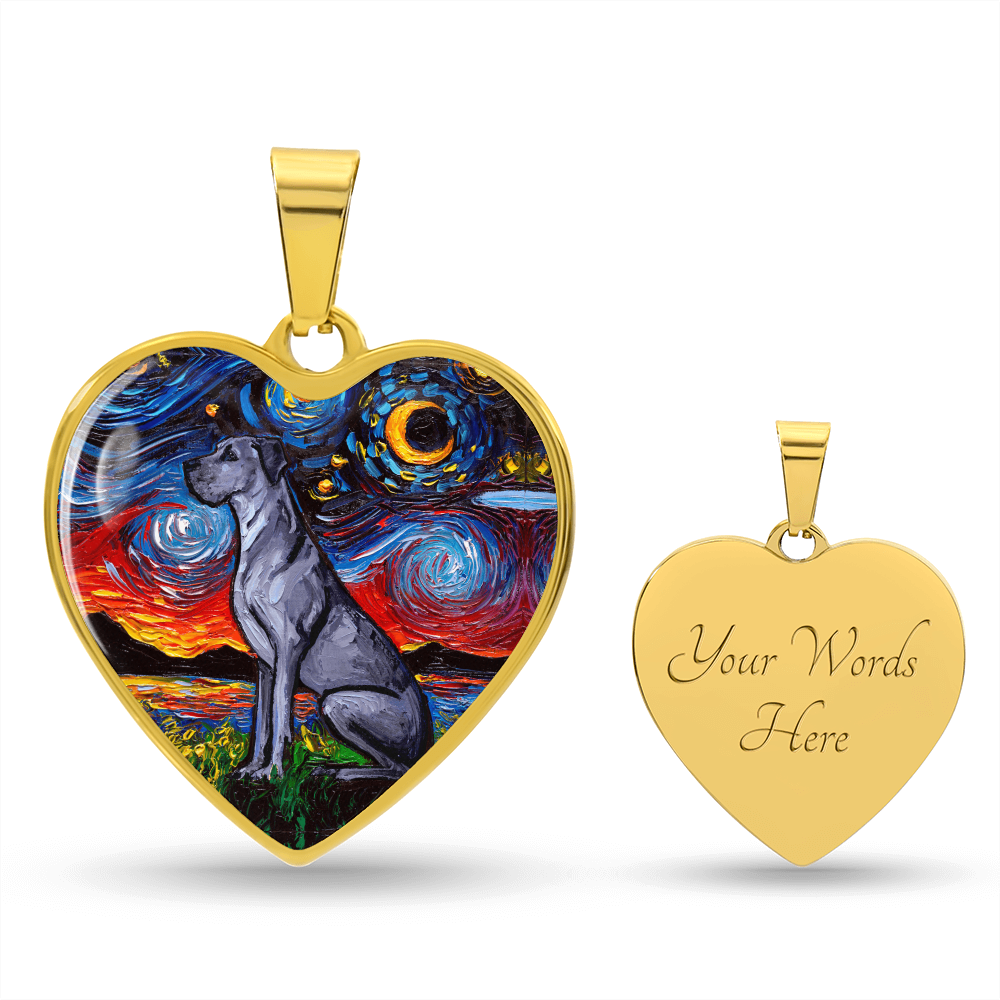 Blue Great Dane Starry Night Heart Necklace