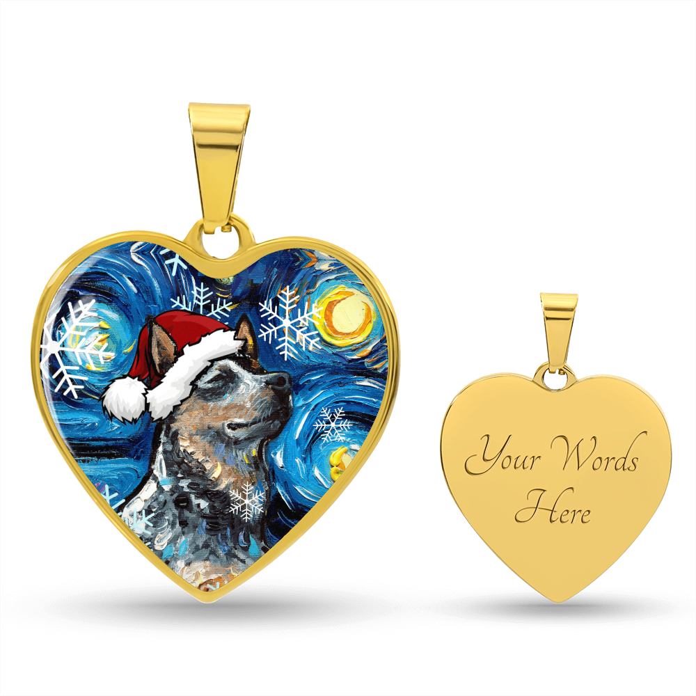 Blue Heeler Christmas Heart Necklace
