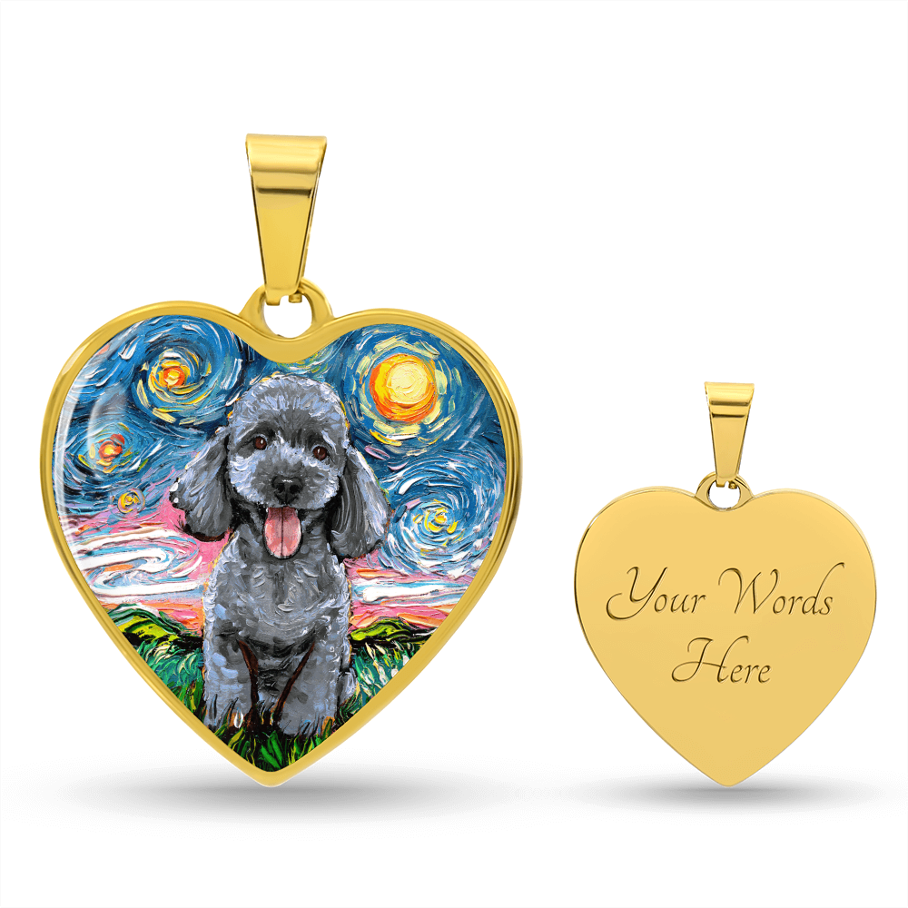 Silver Poodle Starry Night Heart Necklace