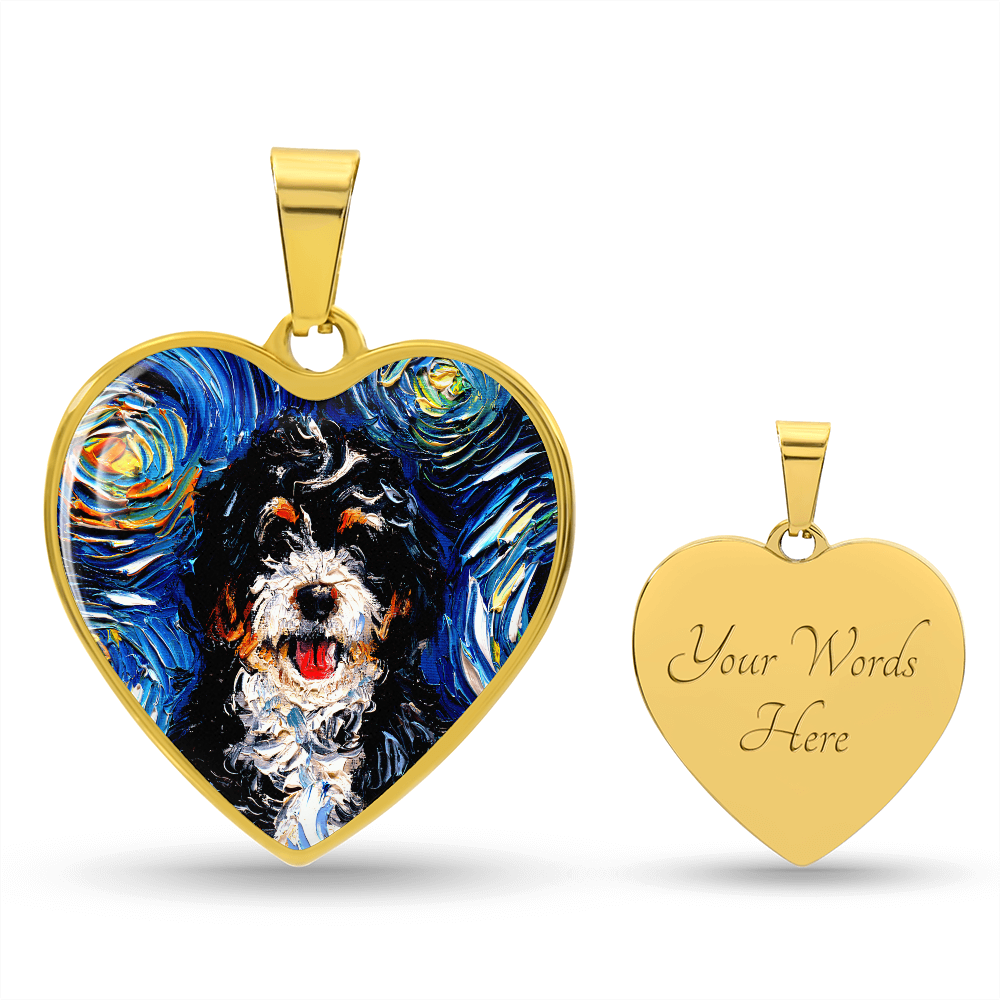 Bernedoodle Starry Night Heart Necklace