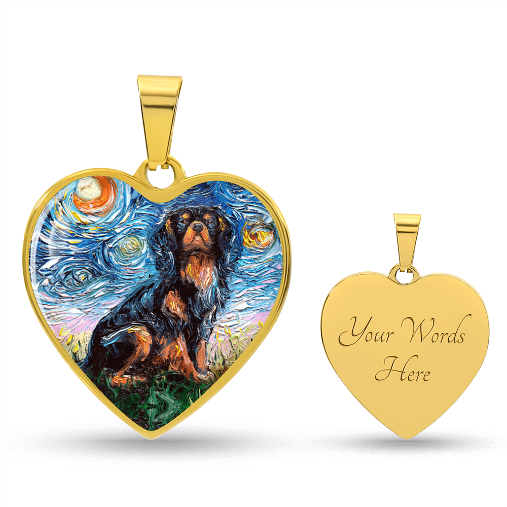 Black and Tan Cavalier King Charles Spaniel Starry Night Heart Necklace