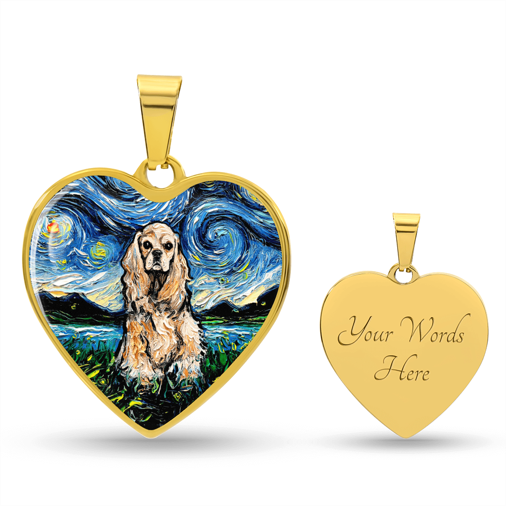 Buff American Cocker Spaniel Starry Night Heart Necklace