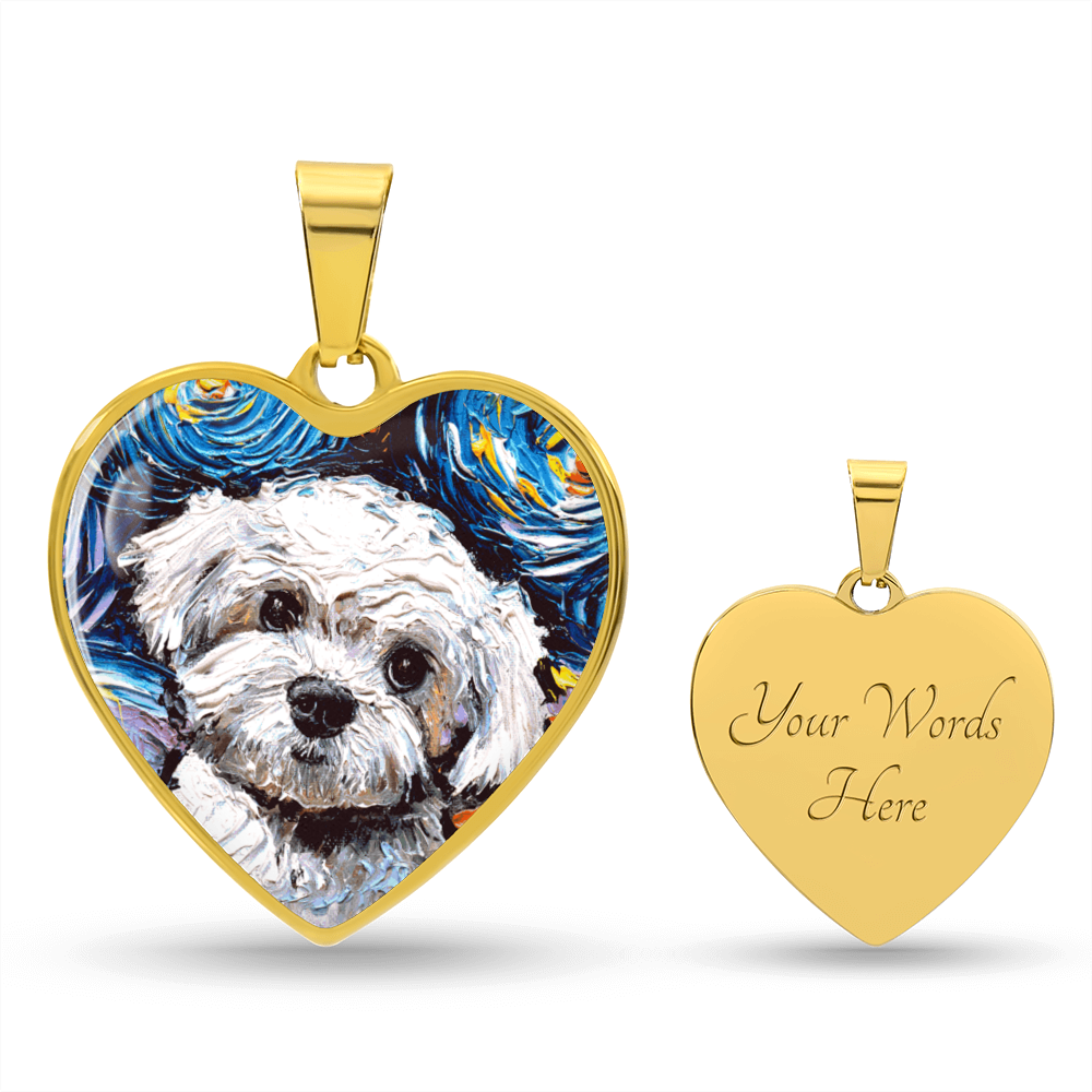 Maltipoo Portrait Starry Night Heart Necklace