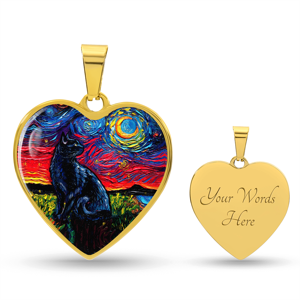 Black Cat 2 Starry Night Heart Necklace