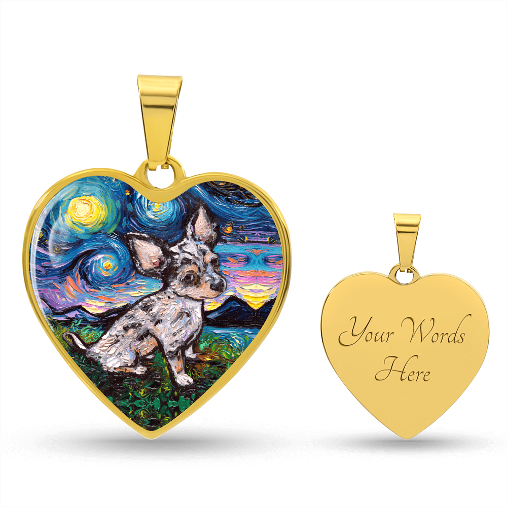 Merle Teacup Chihuahua Starry Night Heart Necklace