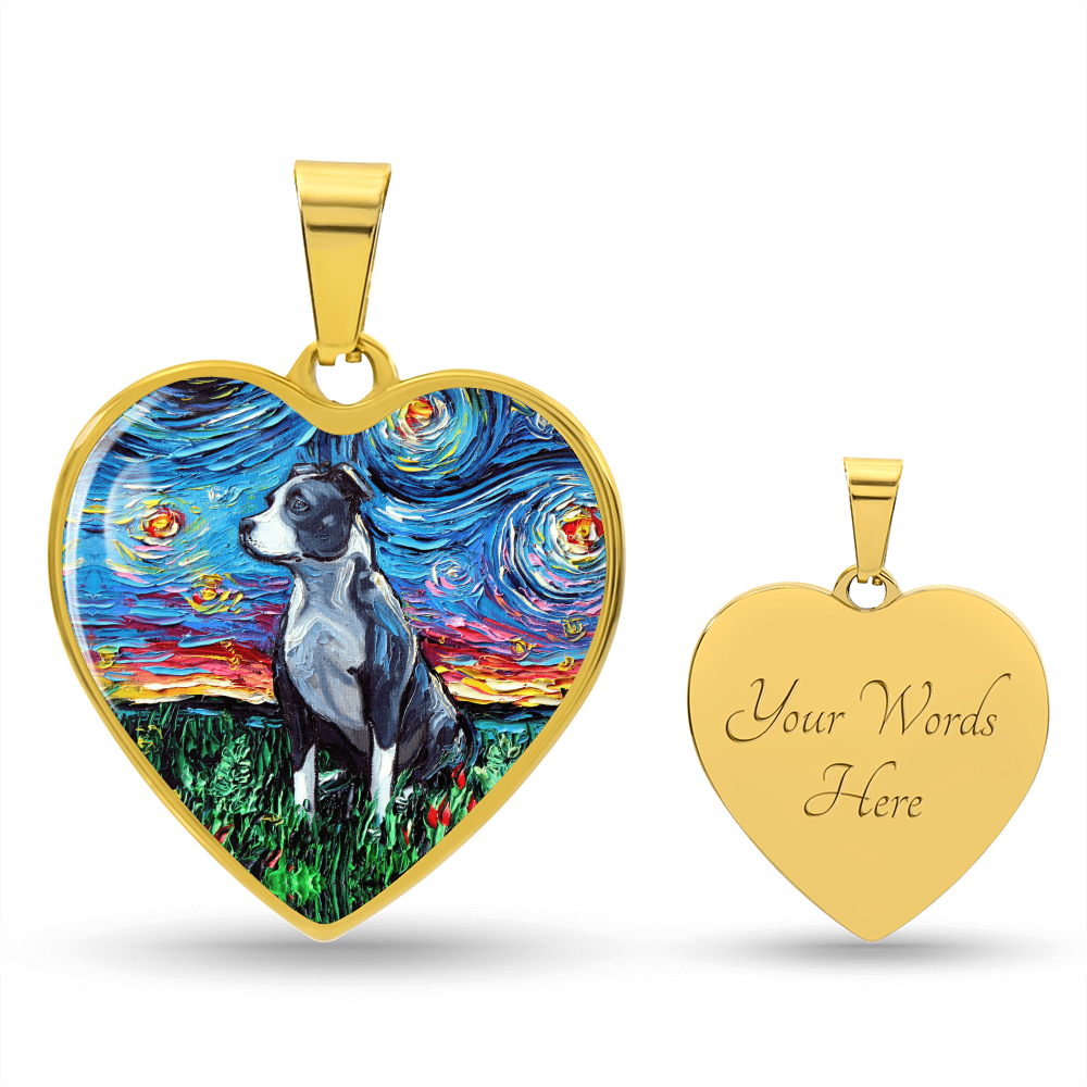 Pit Bull Starry Night Heart Necklace
