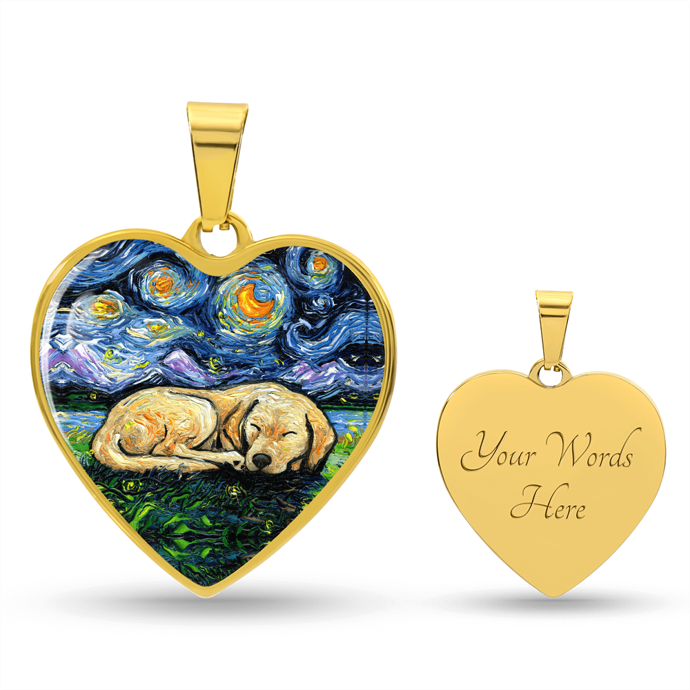 Sleeping Yellow Labrador Starry Night Heart Necklace