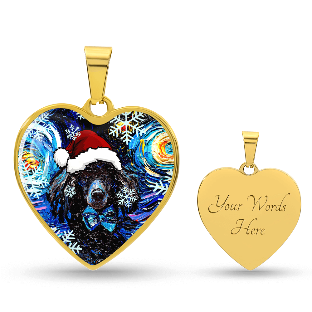 Santa Black Poodle Heart Necklace