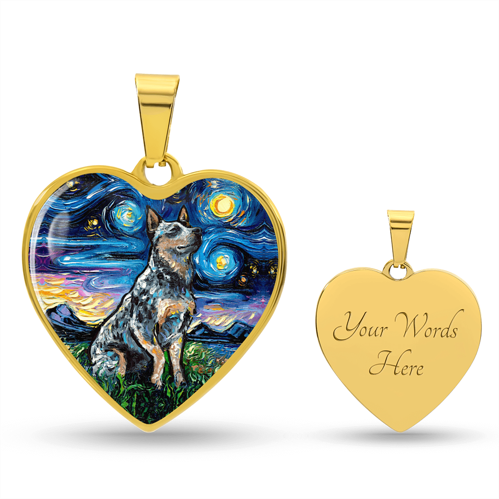 Blue Heeler Starry Night Heart Necklace