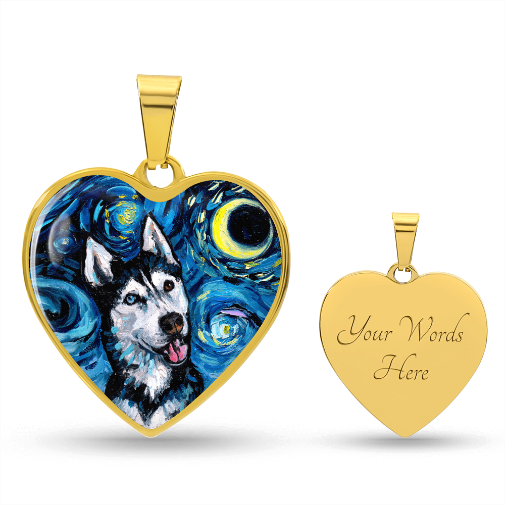 Happy Husky Starry Night Heart Necklace