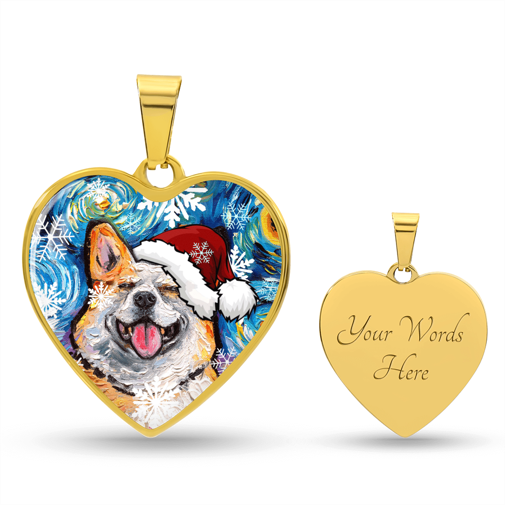 Smiling Corgi Christmas Heart Necklace