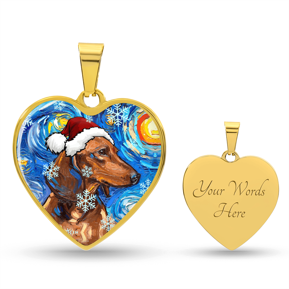 Brown Dachshund Christmas Necklace