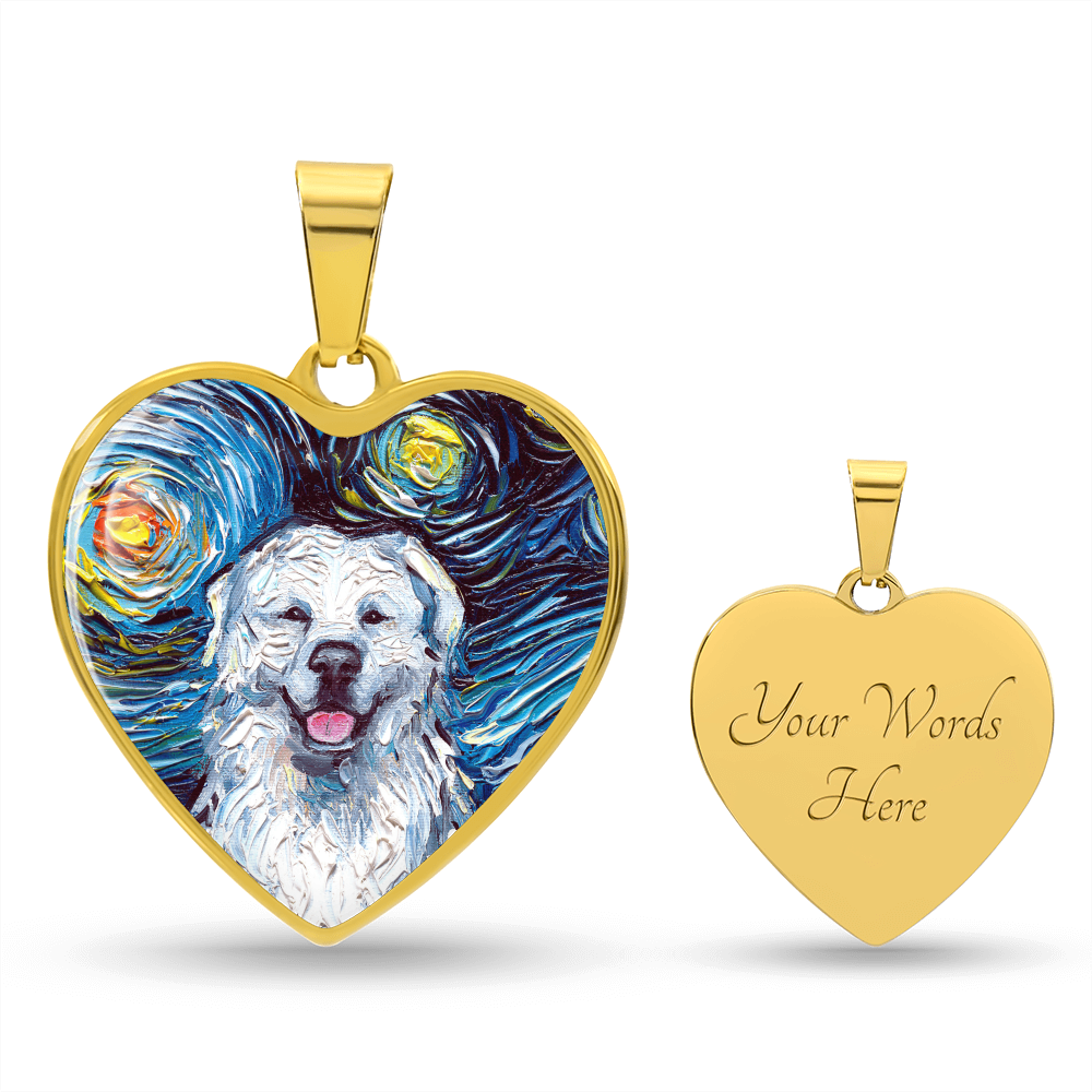 Great Pyrenees Portrait Starry Night Heart Necklace