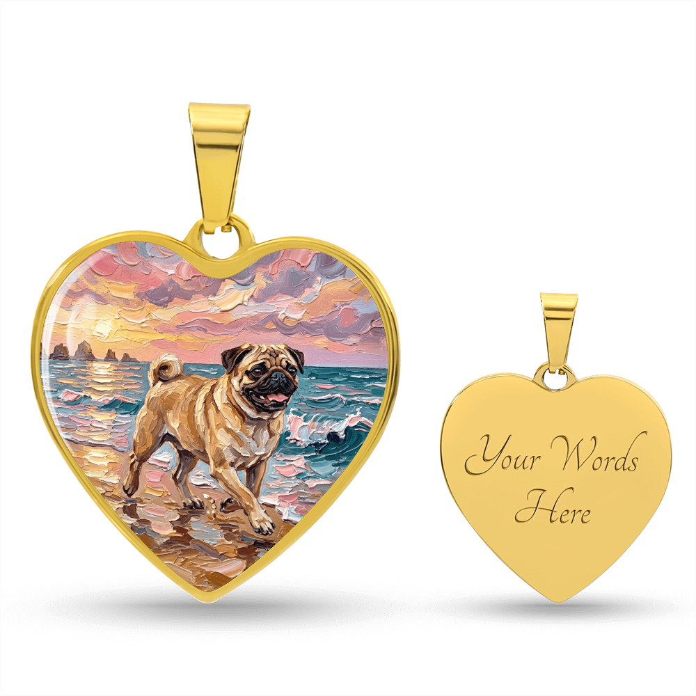 Summer Sunset - Fawn Pug Heart Necklace