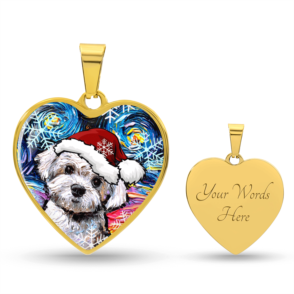 Maltipoo Christmas Heart Necklace