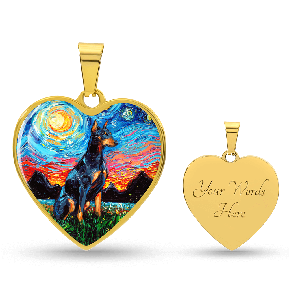 Doberman Pinscher Starry Night Heart Necklace