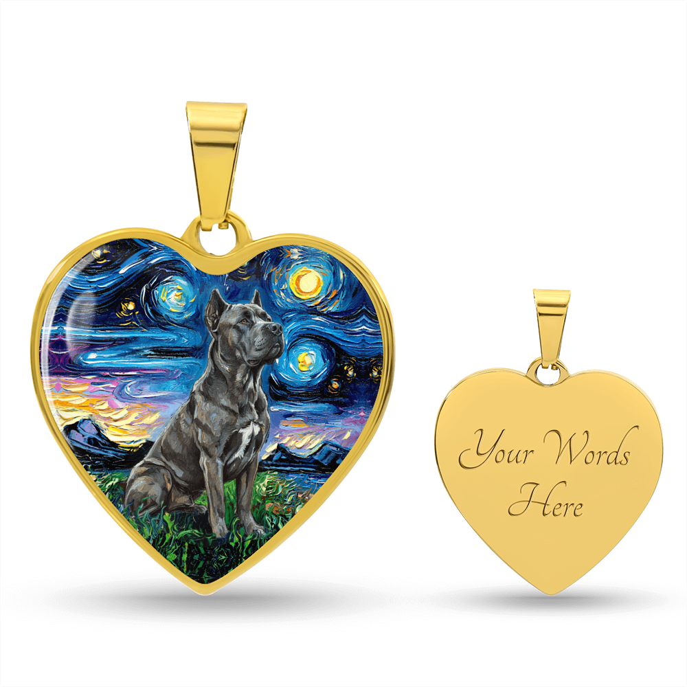 Cane Corso Starry Night Heart Necklace