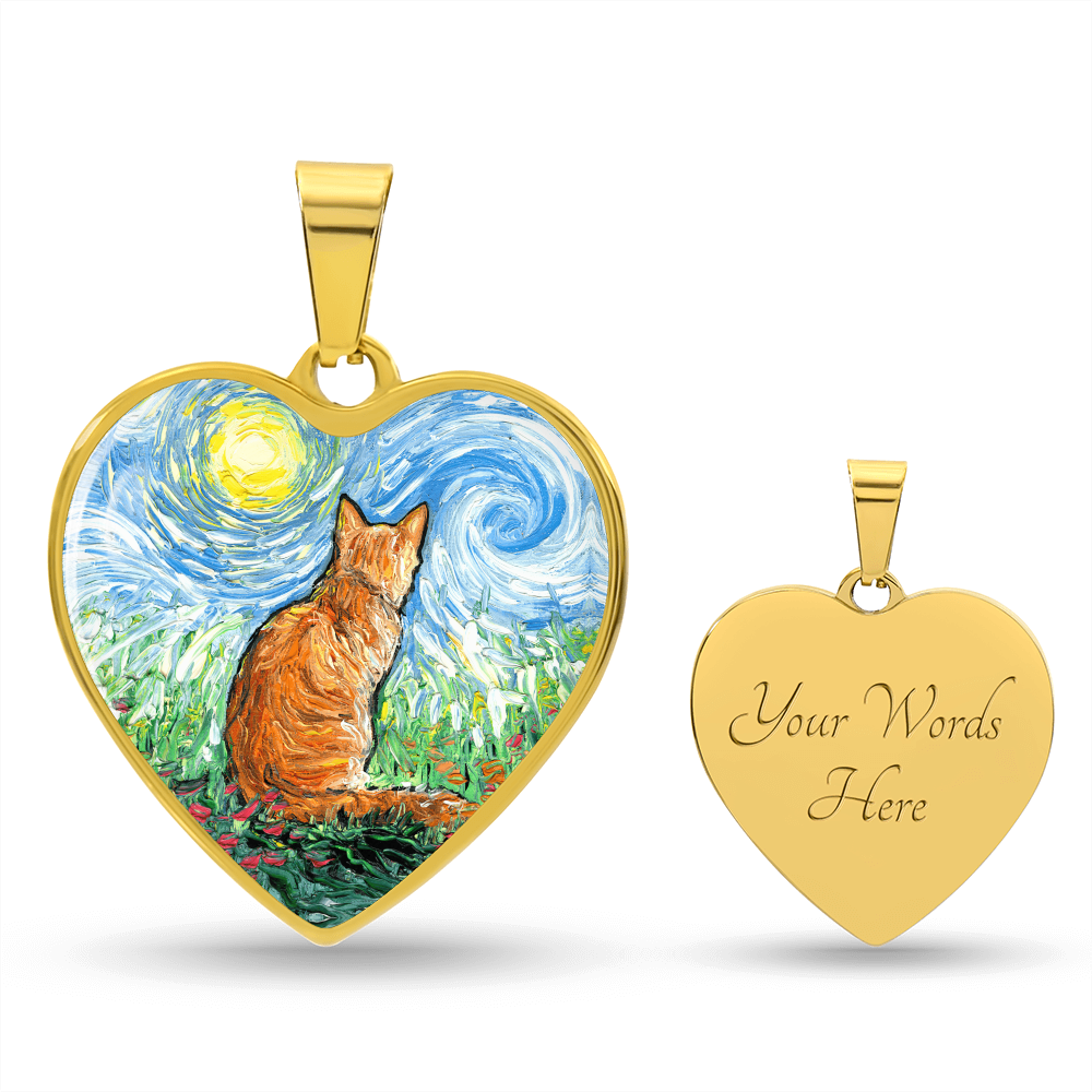 Orange Tabby Spring Morning Heart Necklace
