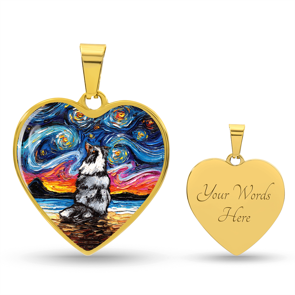 Merle Shetland Sheepdog Starry Night Heart Necklace