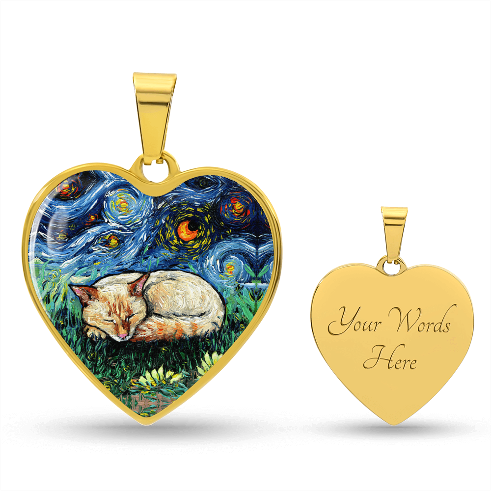 Flamepoint Siamese Starry Night Heart Necklace