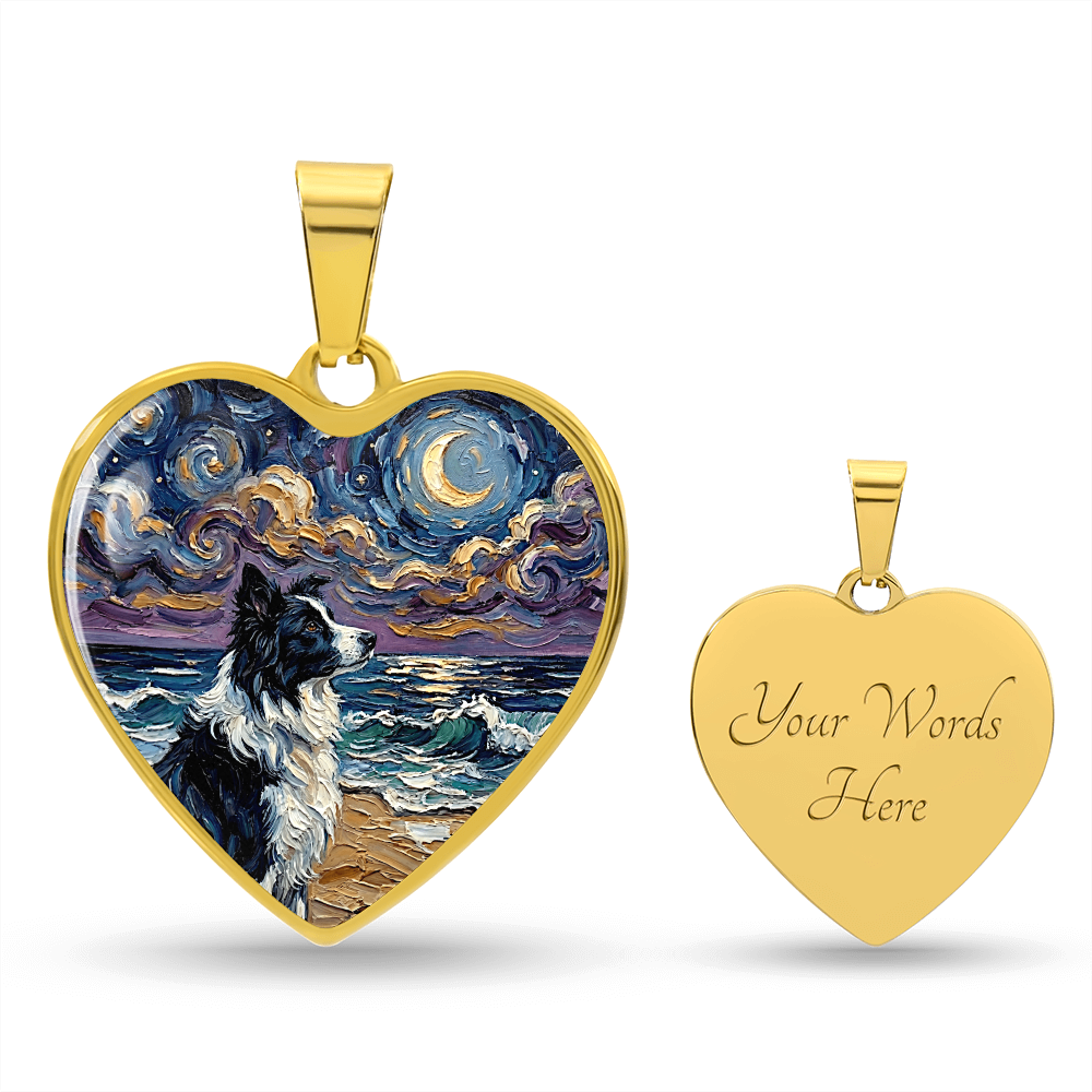Border Collie Portrait Heart Necklace